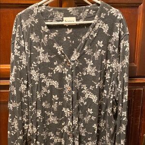Vintage Hanes Gray Floral Button-Up Tunic and matching top two piece set
